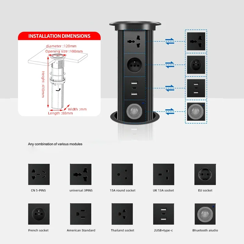 Motorized Pop up Tower Socket  - đánh giá và giá Desk Setup Speakers
