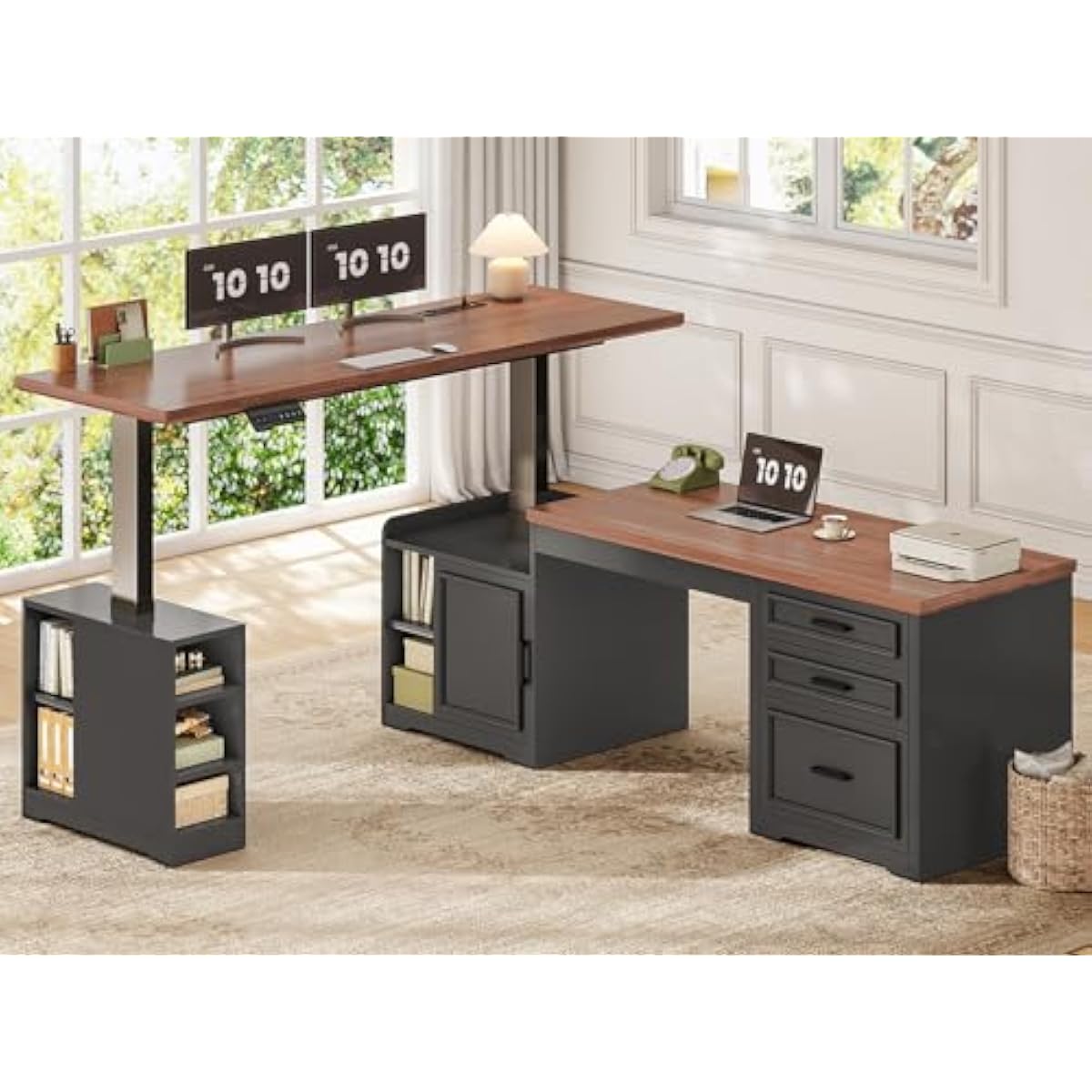 L Shaped Adjustable Electric D - đánh giá và giá Desk Setup Corner