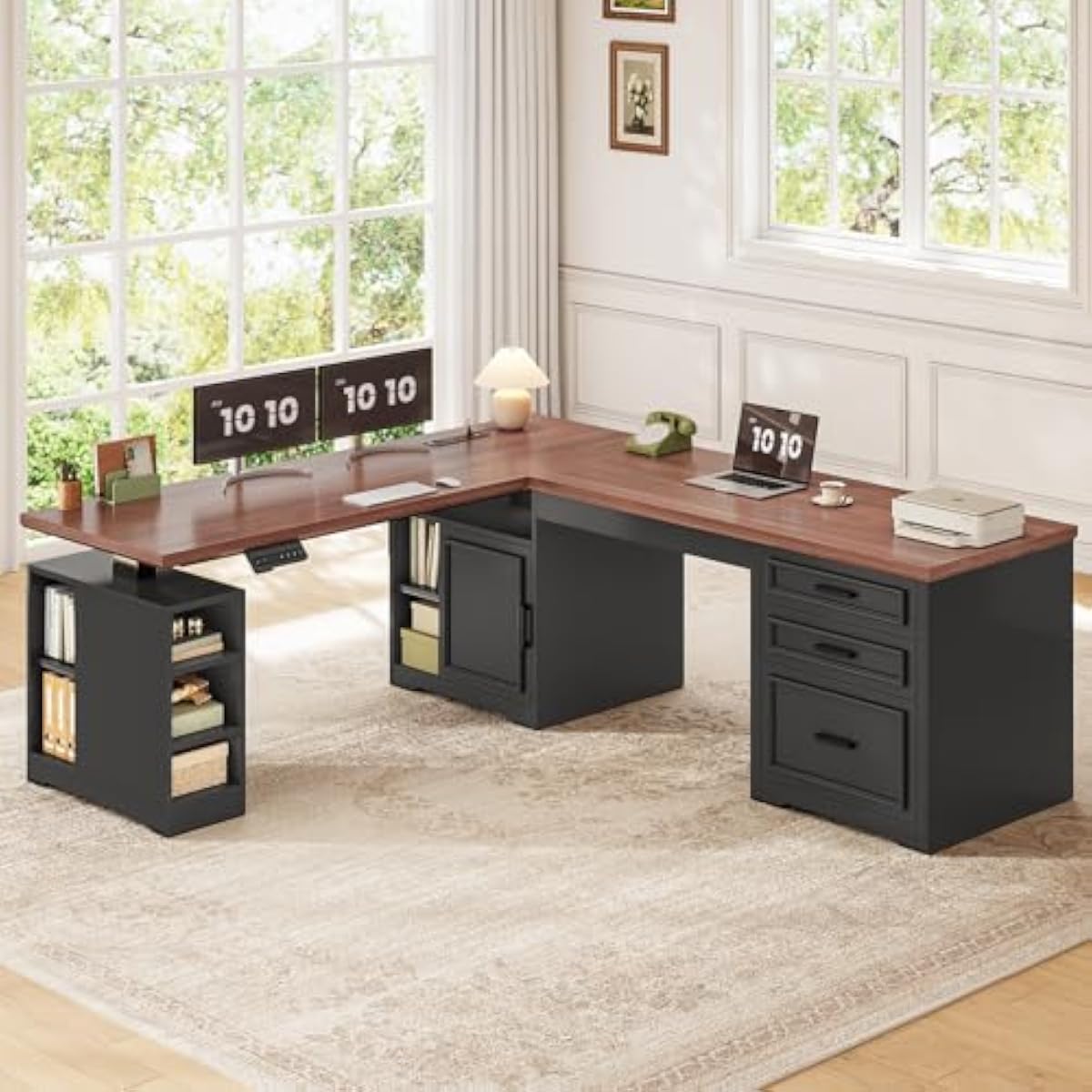 L Shaped Adjustable Electric D - đánh giá và giá Desk Setup Corner