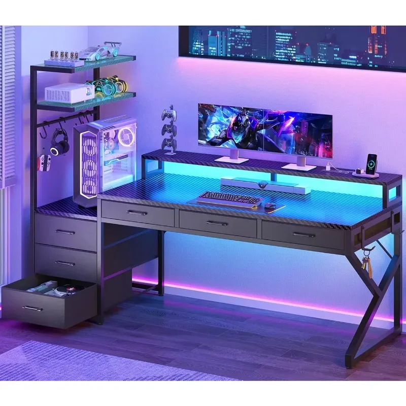 55 Inch Gaming Desk with 6 Dra - đánh giá và giá Desk Setup Corner