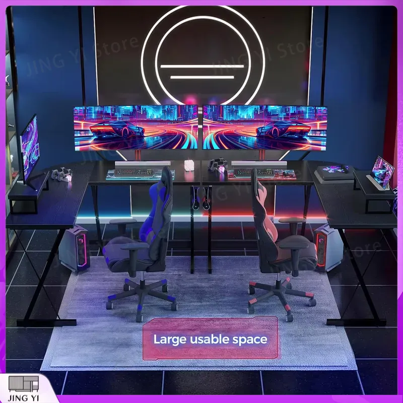 L Shaped Gaming Desk with Moni - đánh giá và giá Desk Setup Corner